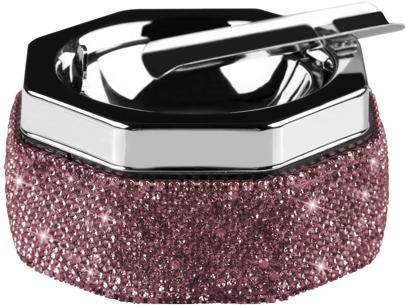 Ashtray,Stainless Steel Ashtray with Lid Bling Crystal Diamonds,Cigarette Ashtray for Indoor or Outdoor Use,Ash Holder for Smokers,Desktop Smoking Ash Tray for Home Office,Polyhedron - Purple