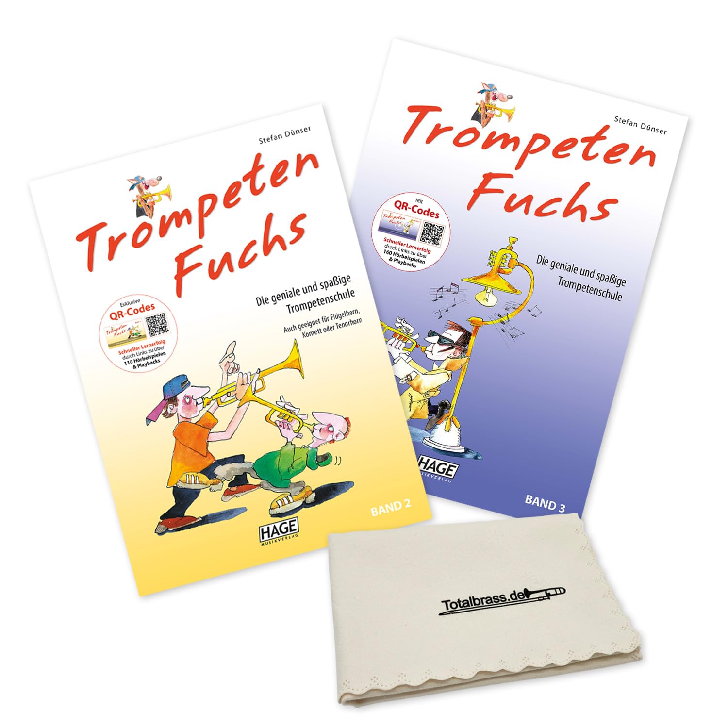 Trumpetenfuchs Band 2 9783866260795 EH 3892 and Trumpet Fox Band 3 9783866260801 plus microfibre cleaning cloth