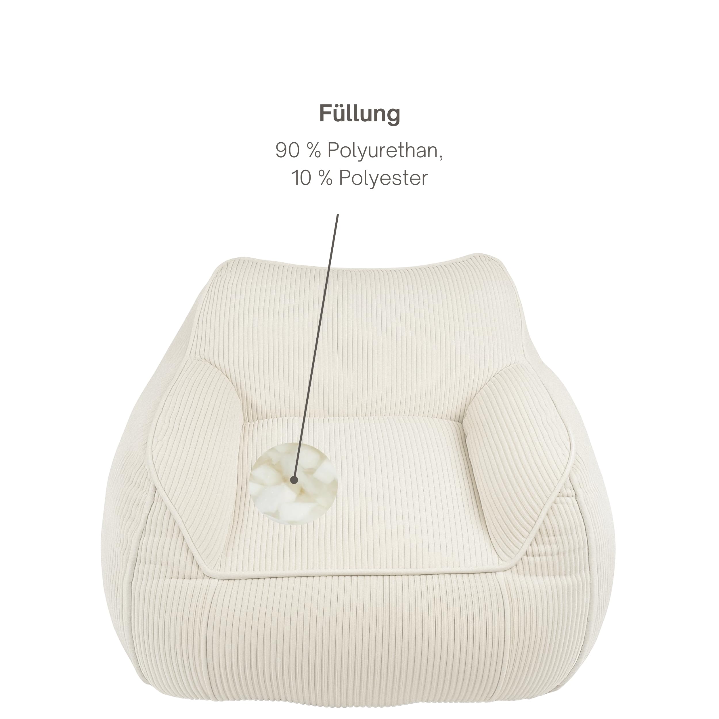 bananair - Lesesessel aus Breitcord - XXL Sitzsack Sofa mit Füllung für Kinder & Erwachsene - Perfekt für eine gemütliche Ecke im Wohn- oder Schlafzimmer (Gebrochenes Weiß)