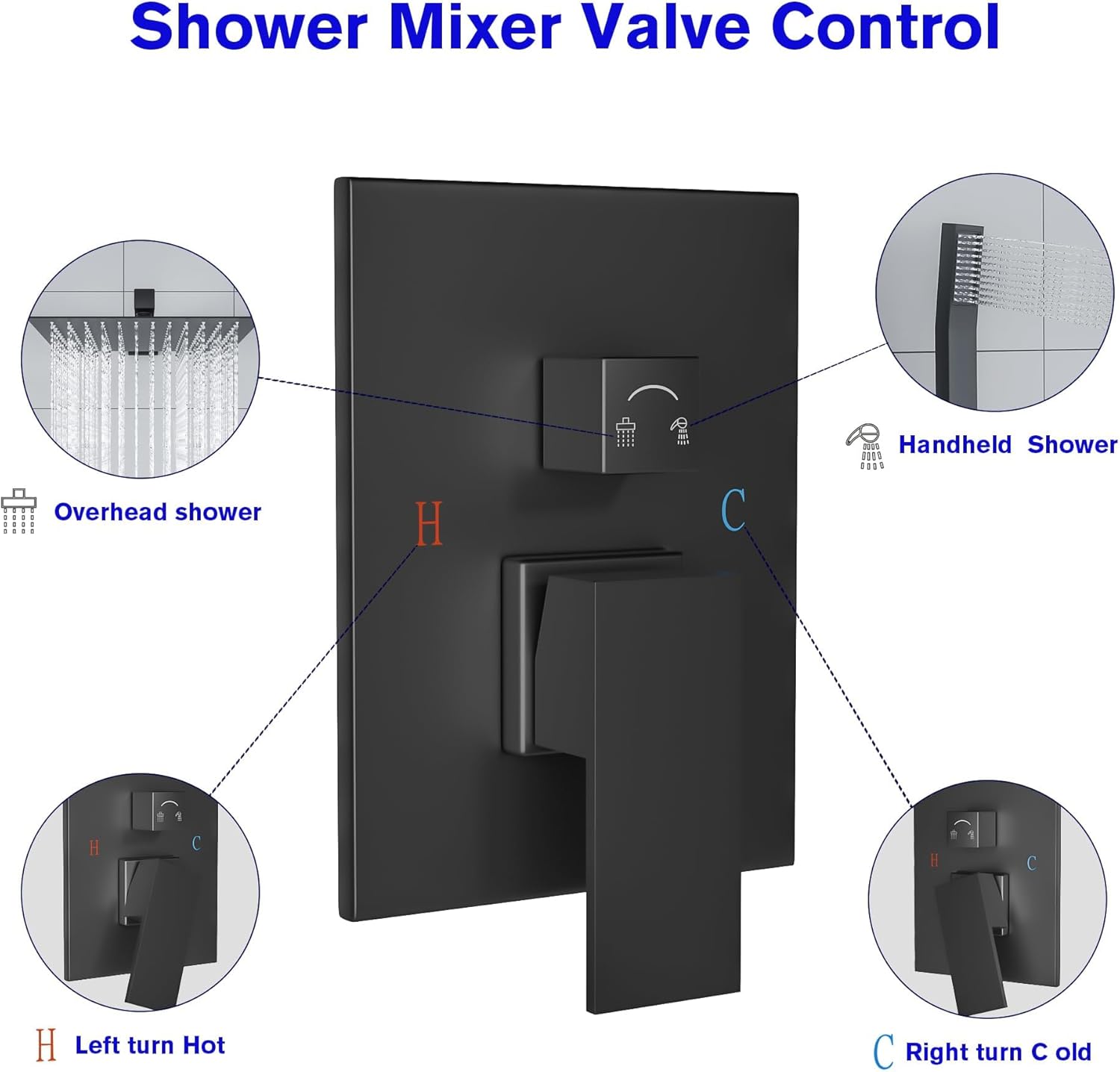 Lordear Rain Shower System 12 Inch Shower Head Faucet Set Matte Black Stainless Steel Square Wall Mounted Rainfall Shower Head with Handheld, Solid Brass Valve Included