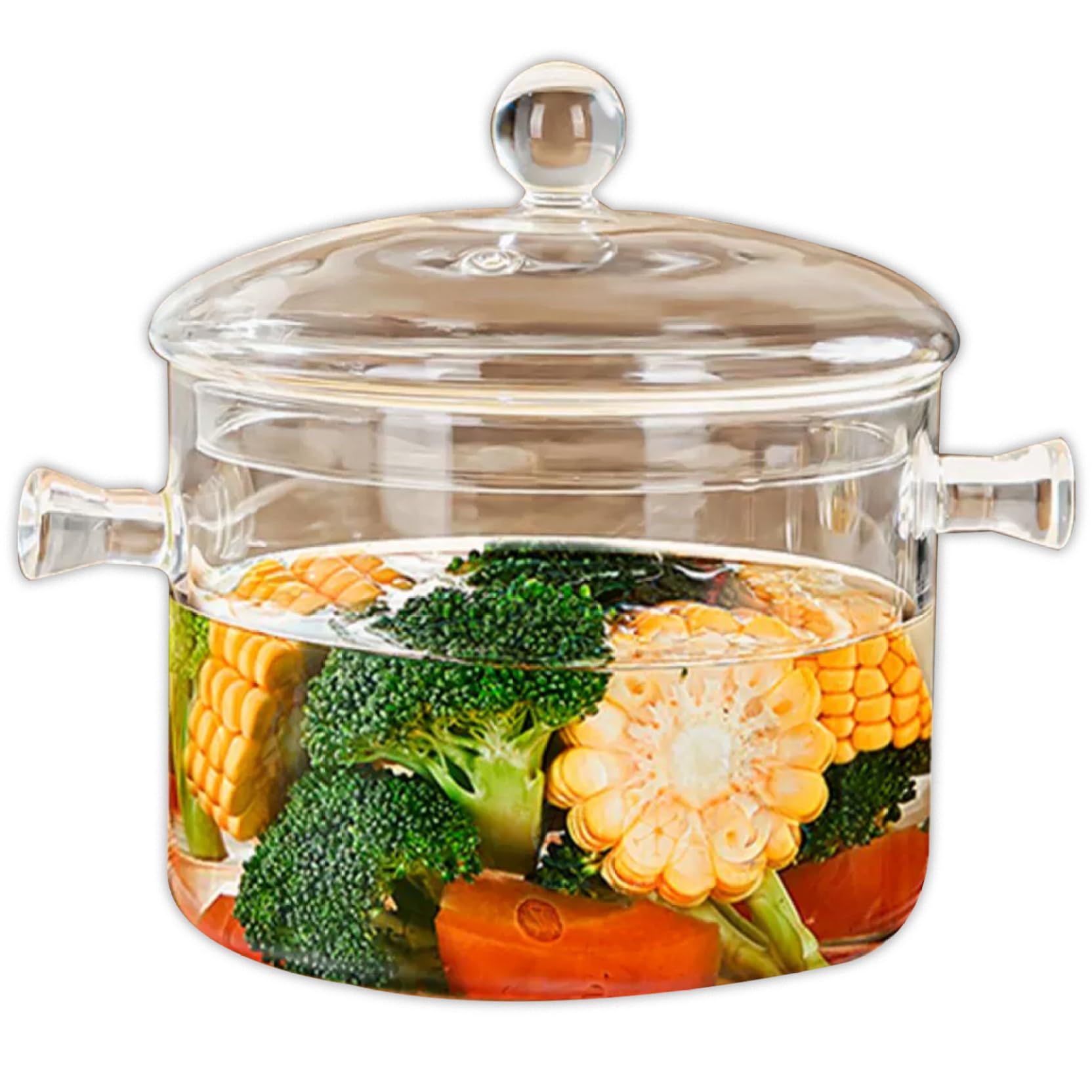 Glass Pots For Cooking On Stove 1.9L/64 OZ Heat-Resistant Glass Glass Simmer Pot, High Borosilicate Glass Cooking Pot with Lid and Handles, Safe for Soup, Baby Food Glass Cookware Glass Cooking Pot Cl