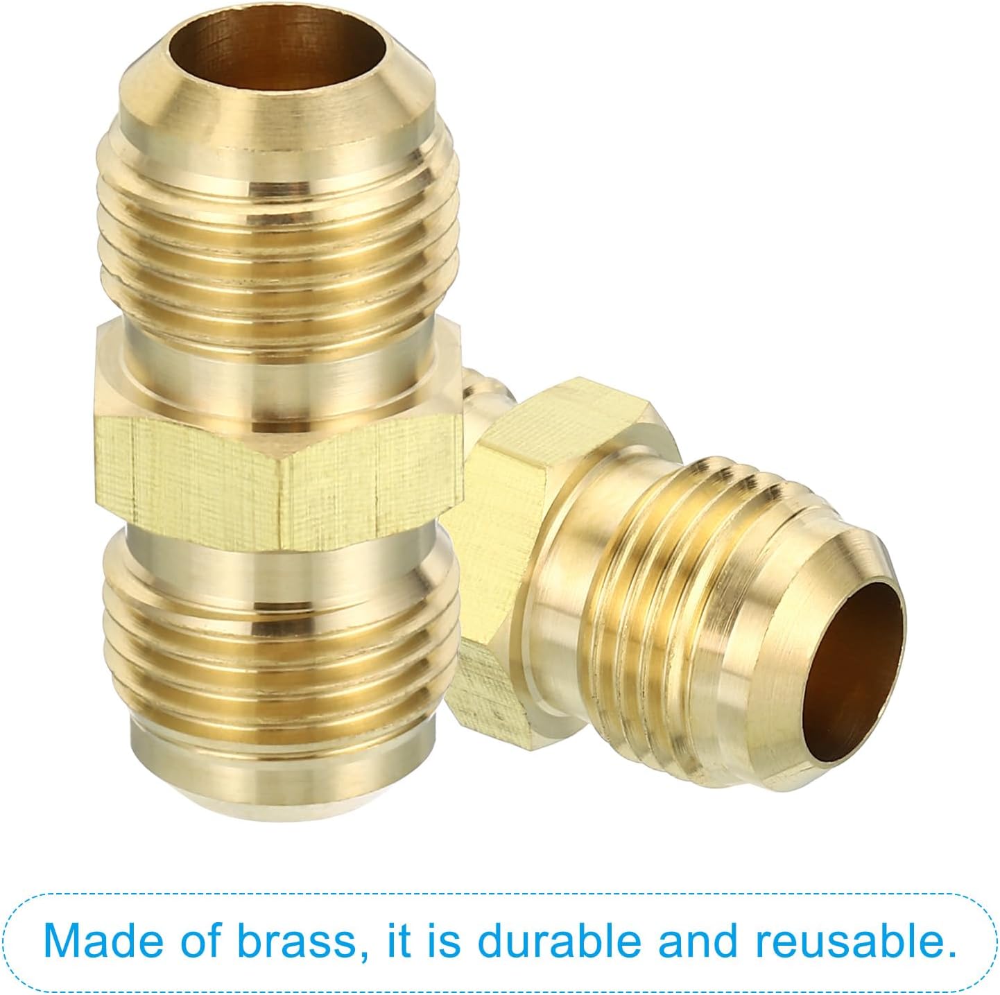 PATIKIL 3/8"Male x 3/8" Male Brass Flare Union Connector, 2 Pcs Gas Adapter Brass Tube Coupler Pipe Fitting for Hose Fitting