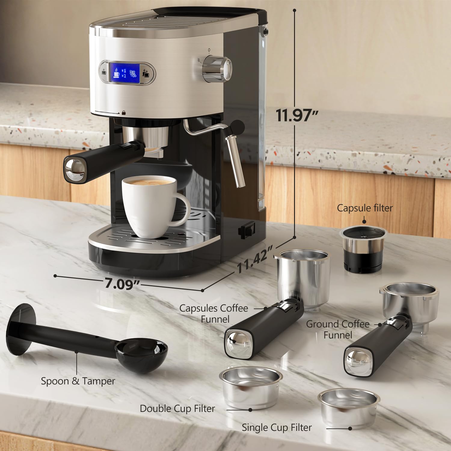 Máquina de café espresso semiautomática de 20 barras, cafetera profesional con espumador de leche y tanque de agua extraíble de 40 onzas, sistema Home Barista para capuchino, café con leche