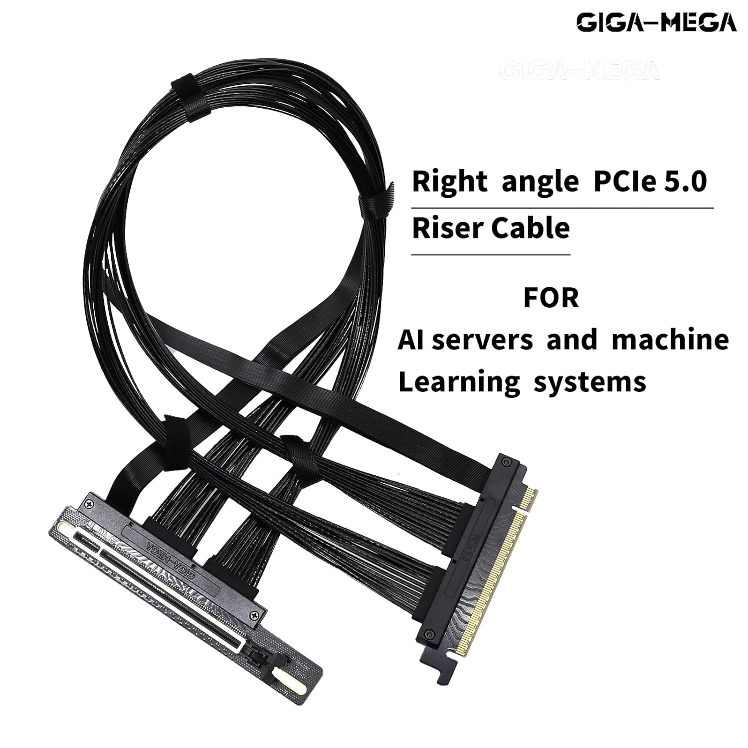 PCIe 5.0 X16 Riser Cable Right Angle Left Angle Straight Flexible Bundle Cable for AI Server 50-60 CM Length Black and White (Black, Right Angle 50cm)