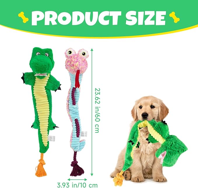 Juguete Mordedor y Sonoro para Perros Andiker, Forma de Serpiente con Squeaker y Cuerda de Algodón de 49 cm miniatura 2