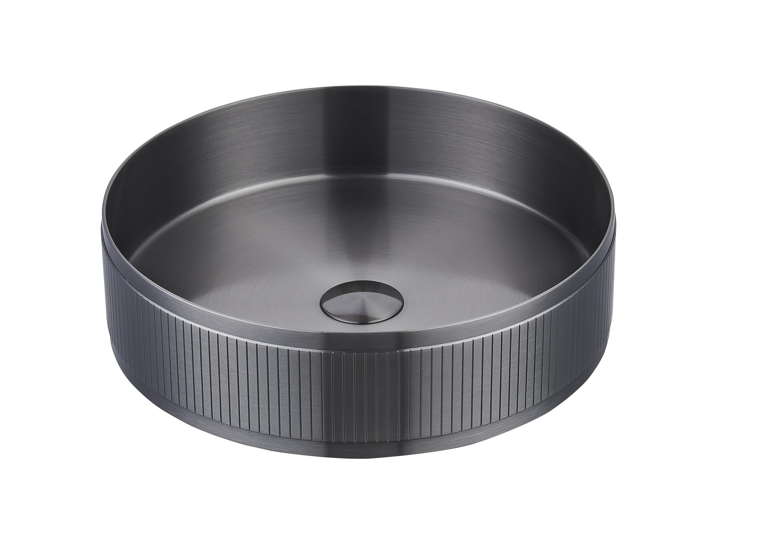 Batashy Round Stainless Steel Vessel Sink – 14.9 Inch, Brushed Gold, Above Counter, Pop-Up Drain