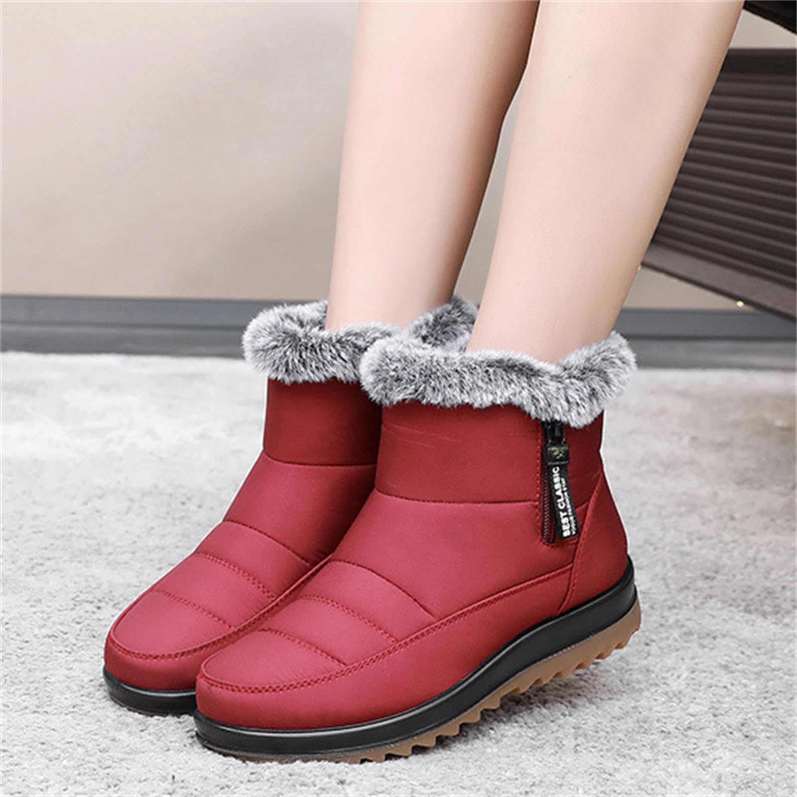 Botas de nieve de invierno para mujer, impermeables, antideslizantes, con forro de piel cálida, botas de invierno cómodas para exteriores