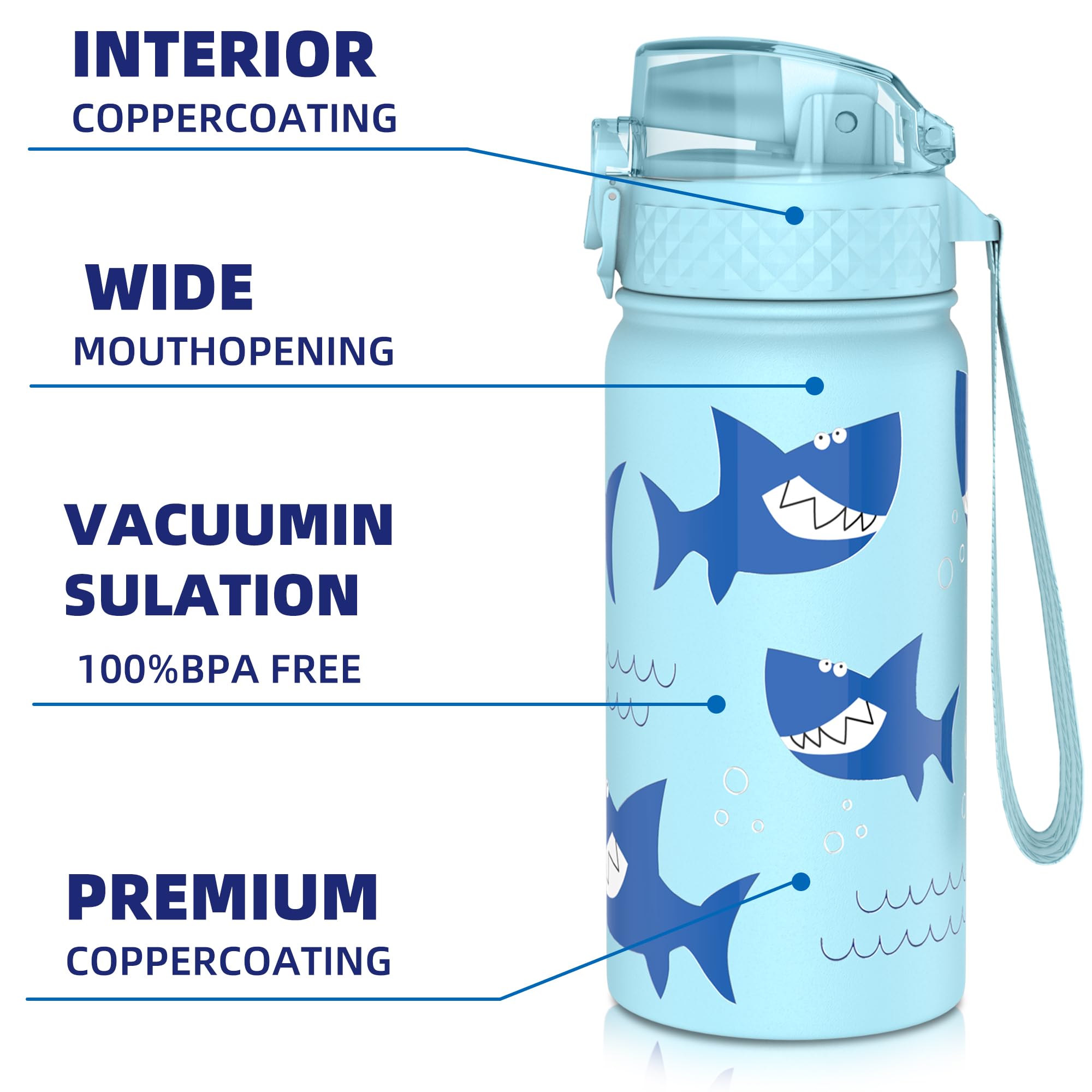 GOPPUS 420ml/14oz Kids Insulated Water Bottle with Straw Cute Double Wall Stainless Steel Child's Small Flask Vacuum Insulated Steel Metal Leak Proof Drink Flask Boys Toddler Girls Bottles BPA-Free - Image 4