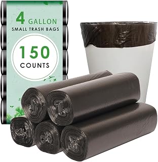 VEEFOS 4 Gallon Small Trash Bags - 150 Counts, Durable Small Garbage Bags, Bathroom Trash Can Bin Liners, Black Small Plastic Bags for Home Office Wastebasket Kitchen Car Litter Box