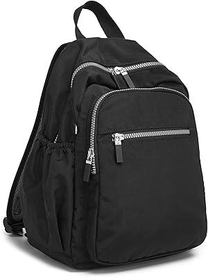 DOKUDOKU Small Nylon Backpack Mini Casual Daypack Lightweight Backpack for Women BLACK