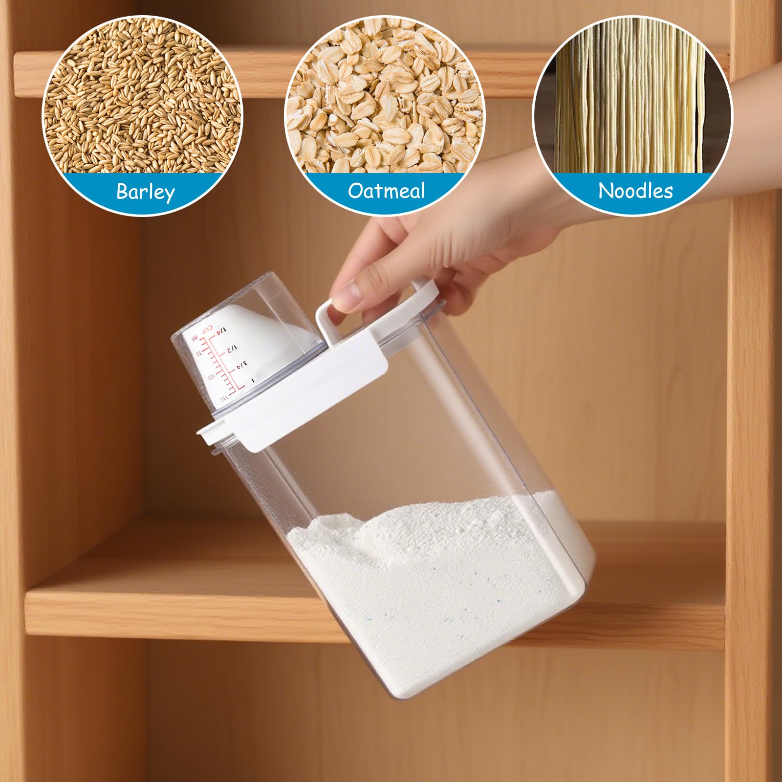 2 Pcs Dosificador Detergente Lavadora, 1800 ml Recipientes para Detergente en Polvo con Vaso Medidor, Dispensador de Detergentes, para Almacenamiento de Arroz Integral