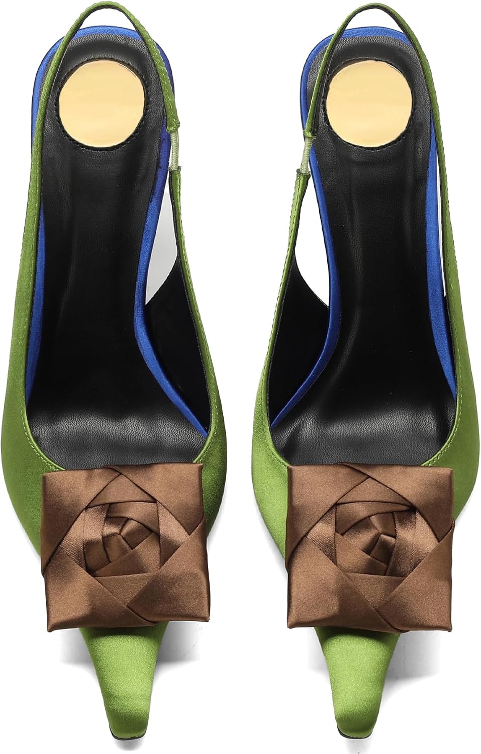 Women's Square Rose Flower Slingback Pumps - Closed Pointed Toe High Heels with Elastic Strap 4.3" Stilettos Heeled Sandals for Party Evening Wedding Dress Shoes