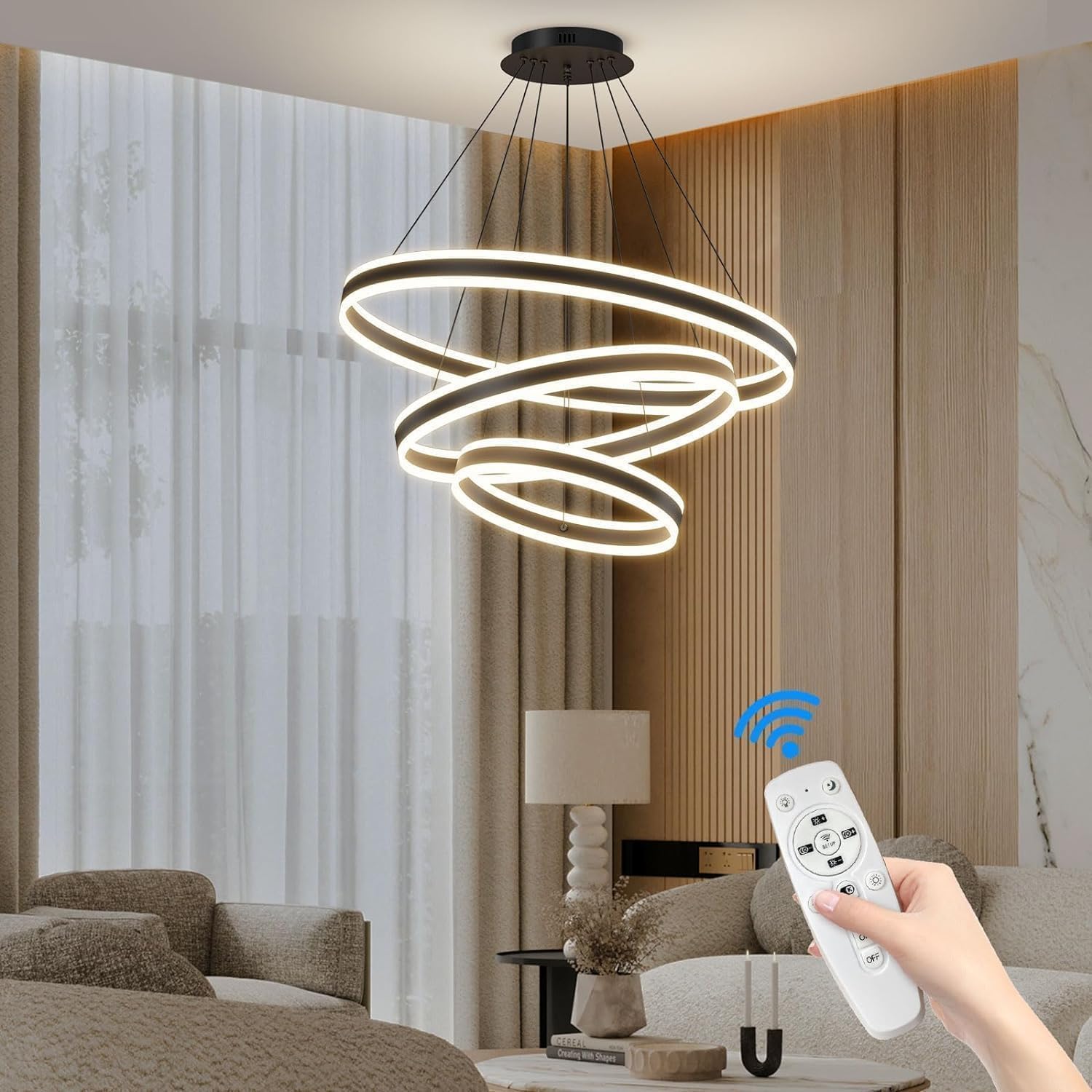 Modern Ceiling Pendant Lights, Acrylic Anti Flicker Pendant Lamp with Remote Control LED Dimmable 3 Color Mode & Brightness (Warm & Cool & Neutral Light) Ceiling Lamp for Kitchen,Chandelier