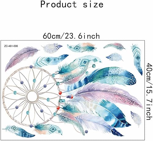 Miniatura 6 de Dreamcatcher - Calcomanías de pared con plumas de red de ensueño azul-verde, calcomanías de pared extraíbles de vinilo para despegar y pegar para