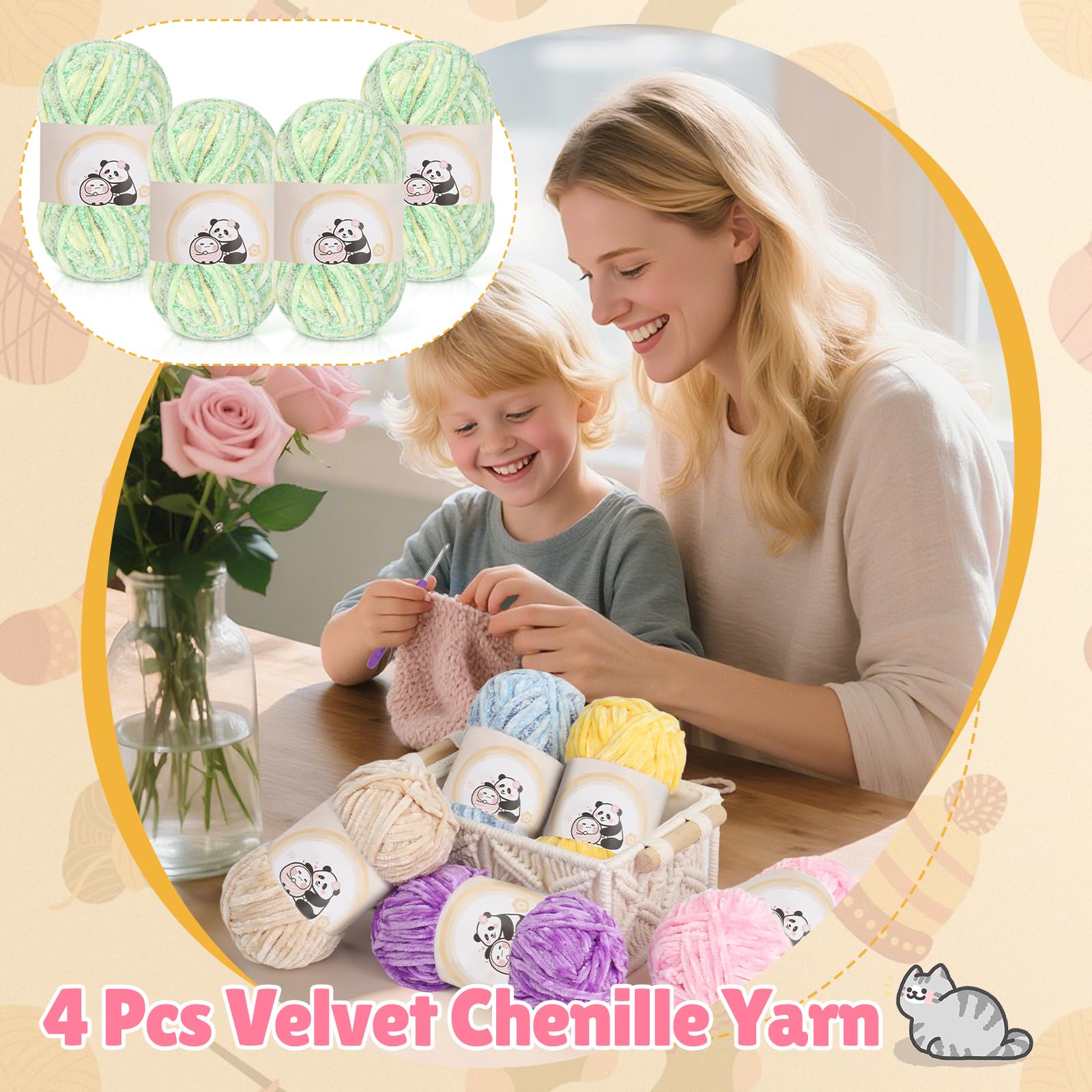 Aeelike Chenille Yarn 400g, 4 Pack Plush Chenille Chunky Yarn for Crochet 100g, Soft Fluffy Baby Velvet Thick Ombre Wool for Knitting Blankets, Scarves, Socks & DIY Crafts - Image 3