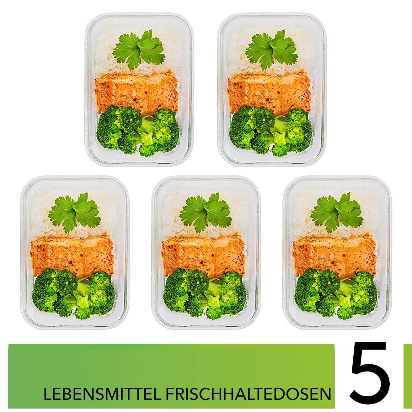 Prep Naturals Glasbehälter mit Deckel 5er-Pack, 1060 ml, 1 Fach