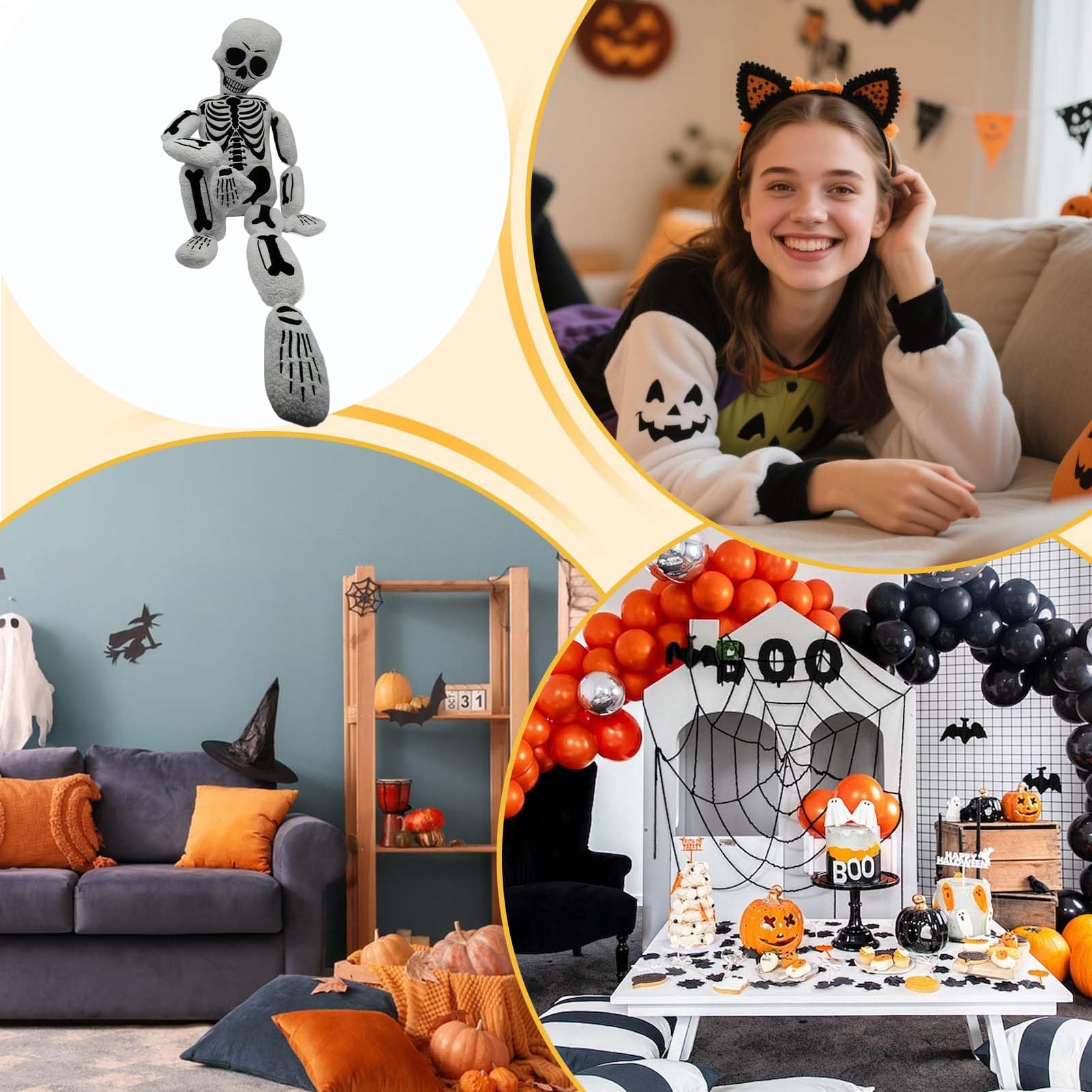 Generico Cuscino Scheletro Halloween Teschio in peluche morbido realistico | Cuscino Scheletro Intero Halloween Per Divano Casa Camera Da Soggiorno Dormitorio Appartamento