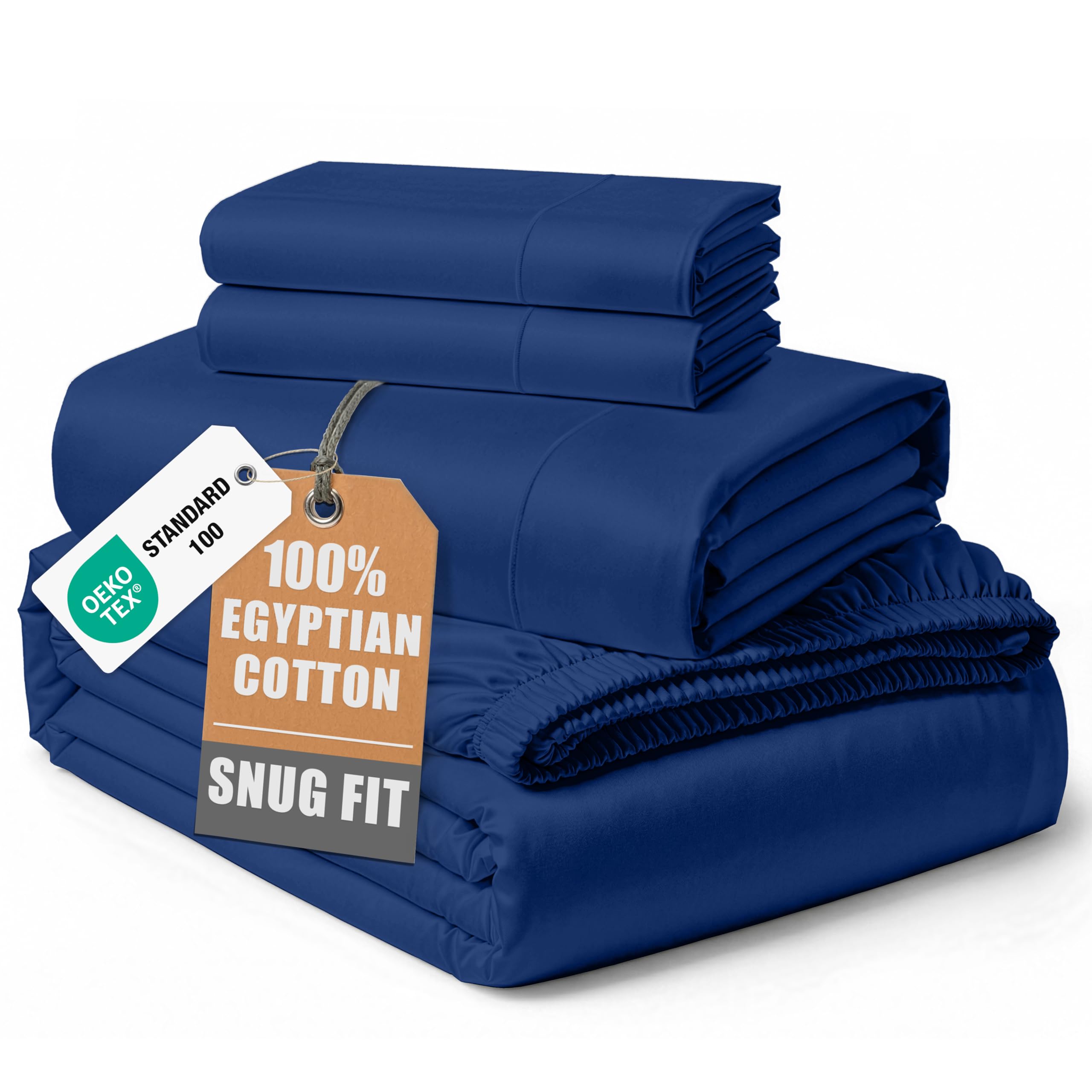 LANE LINEN 100% Egyptian Cotton King Size Sheets Set Sateen - Set Sail