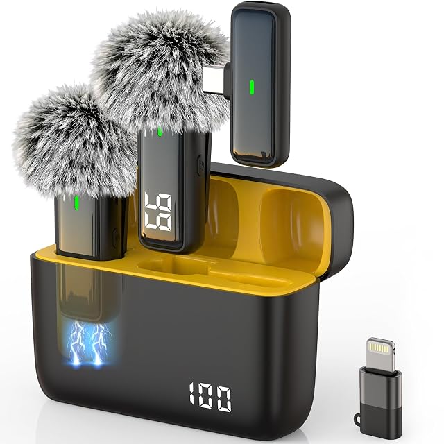 Wireless Microphone for iPhone Android Lav Mic USB C Lavalier Microphone Type C Lapel Mic for iPhone 15