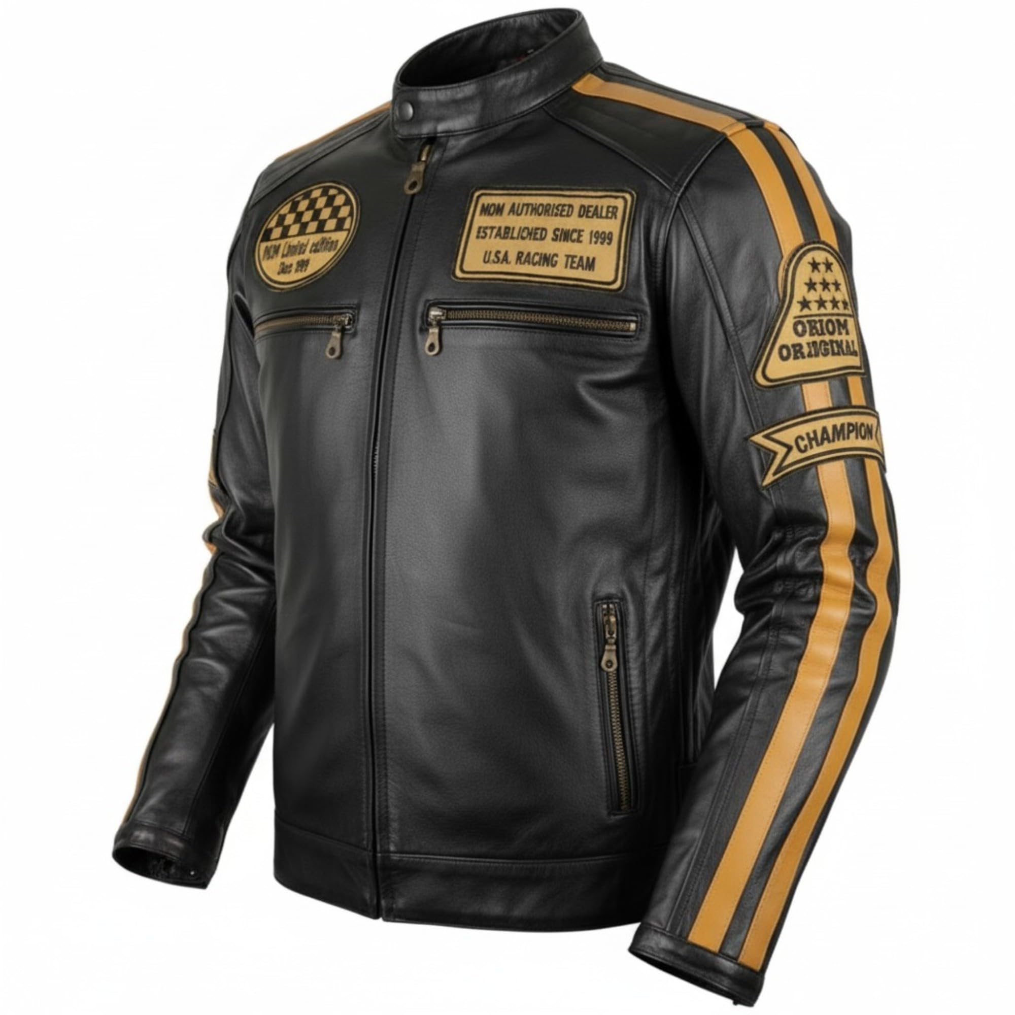 MDM Chaqueta de cuero para motocicleta retro de piel auténtica