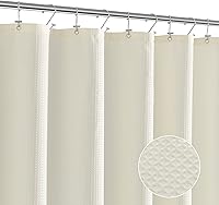 Vista 7 de Extra Long Cream Shower Curtain - Heavy Duty Waffle Fabric Shower Curtains for Bathroom Showers, Bath Tubs, Hotel Luxury Quality, Weighted Polyester