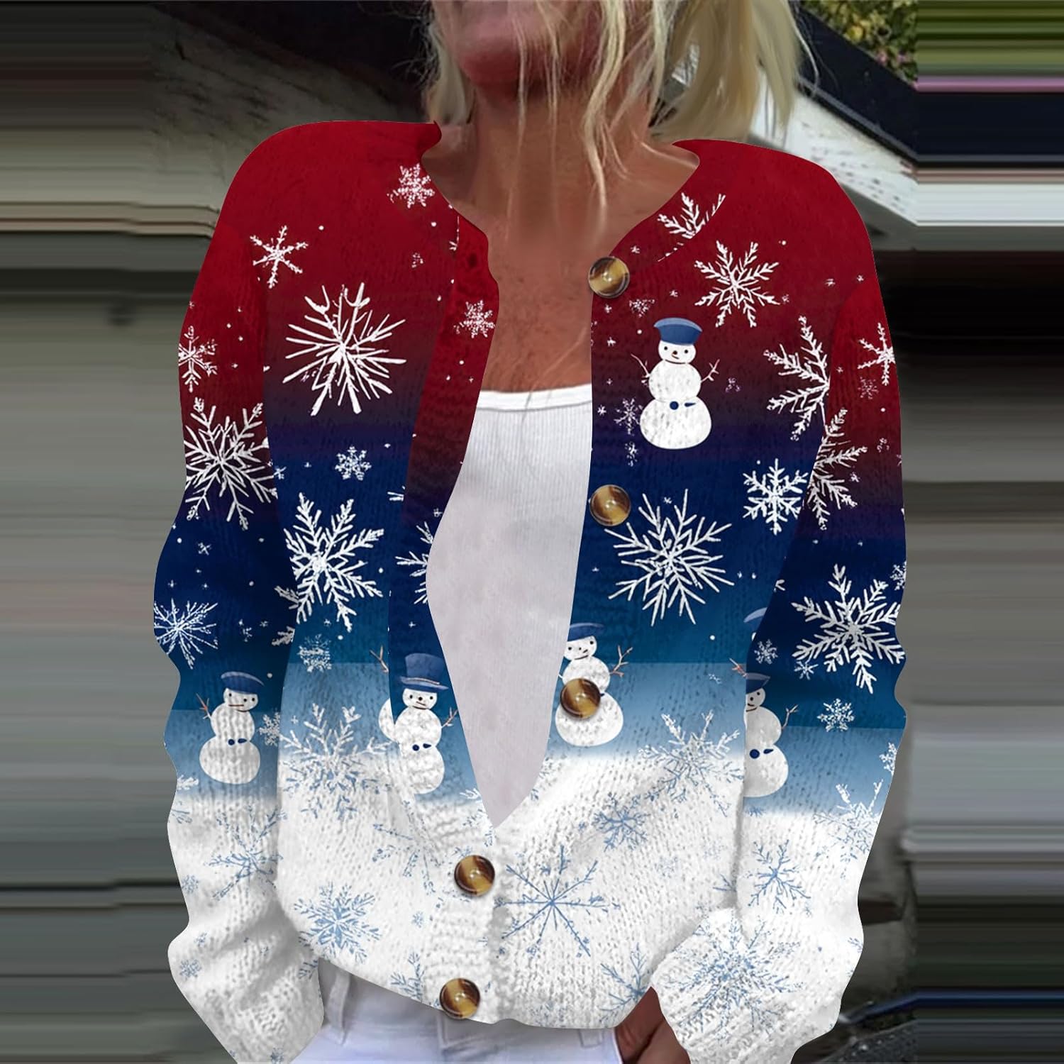 Ugly Christmas Sweaters for Women Plus Size Button Up Cable Knit Sweater Xmas Printed Winter Long Sleeve Cardigan - Image 2