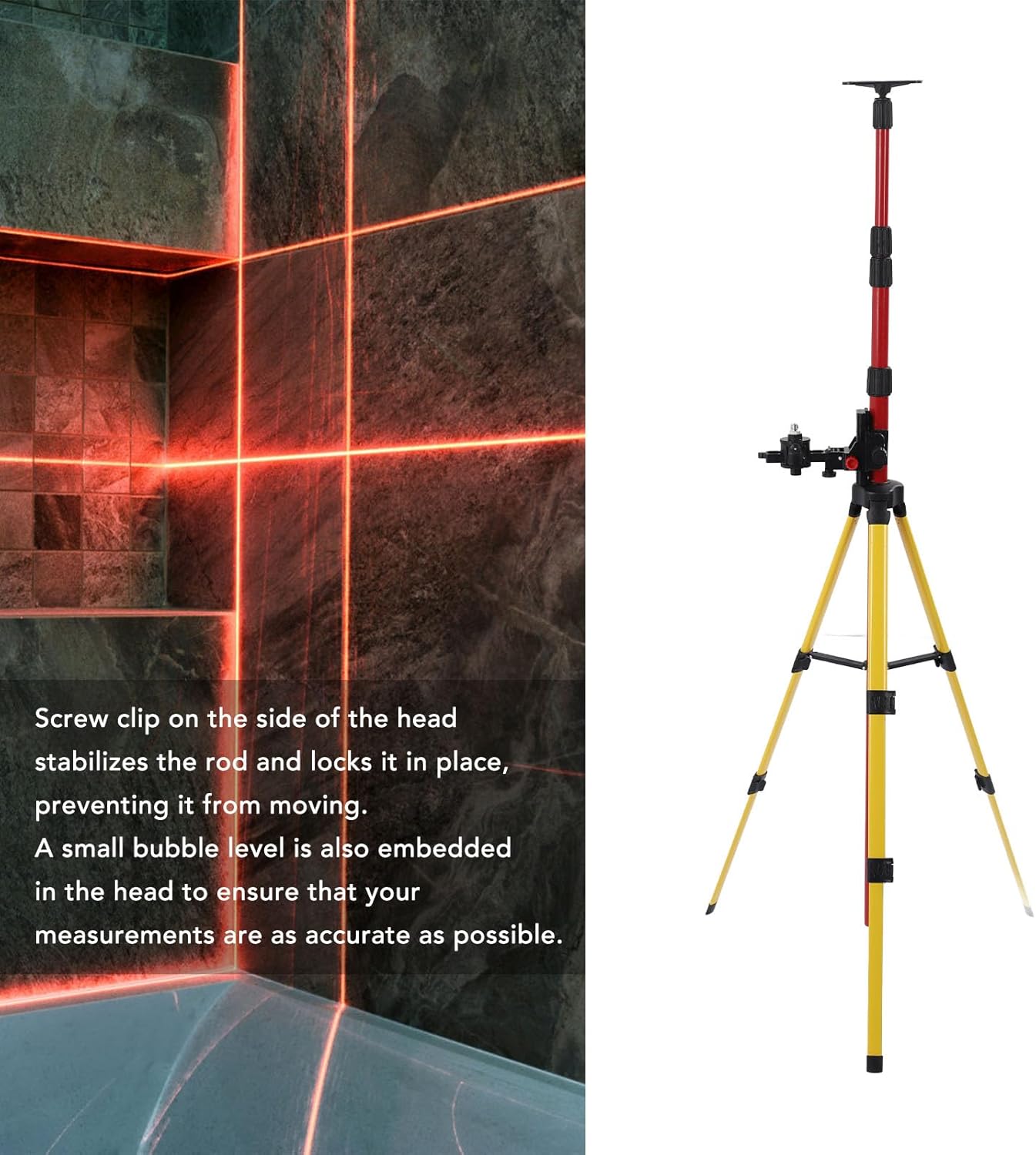 Ejoyous Telescoping Support Pole, Adjustable Level Support Pole with Stainless Steel Tripod for Rotary and Line Lasers