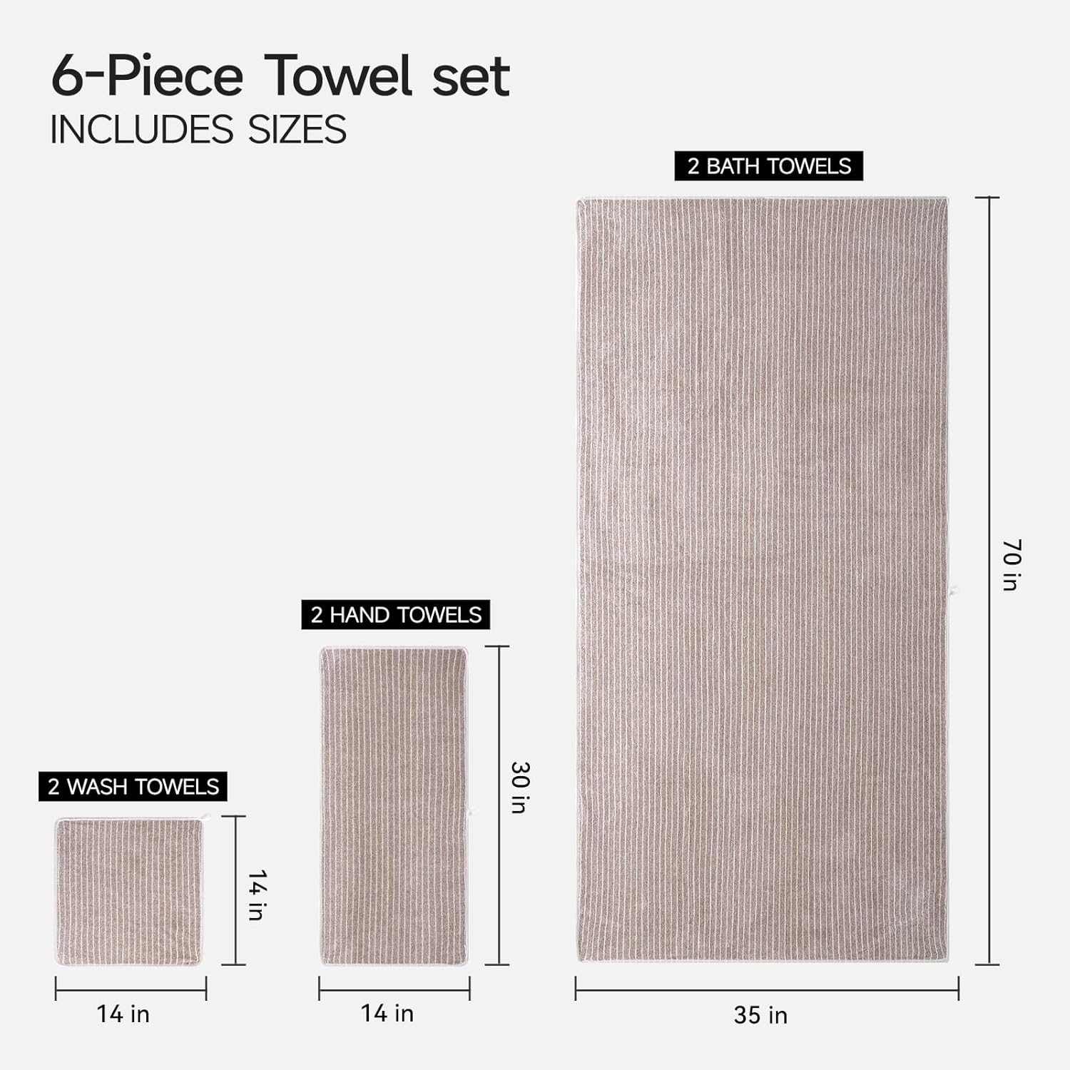 REDKISS Ultra Soft Bath Towels Set of 6 Large 35"x70" | 100% Microfiber, Highly Absorbent & Quick Dry | Taupe Towels for Bathroom, Spa, Gym | 2 Bath, 2 Hand, 2 Washcloths - Image 3