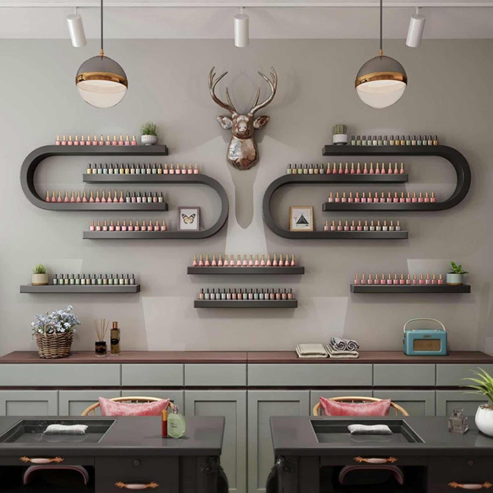 An der Wand montiertes Nagelregal, U-förmiges Aufbewahrungsregal für Nagellackflaschen, ätherische Öle und Parfüme, schwebende Regal-Ausstellungsleisten für Parfüm-Organizer