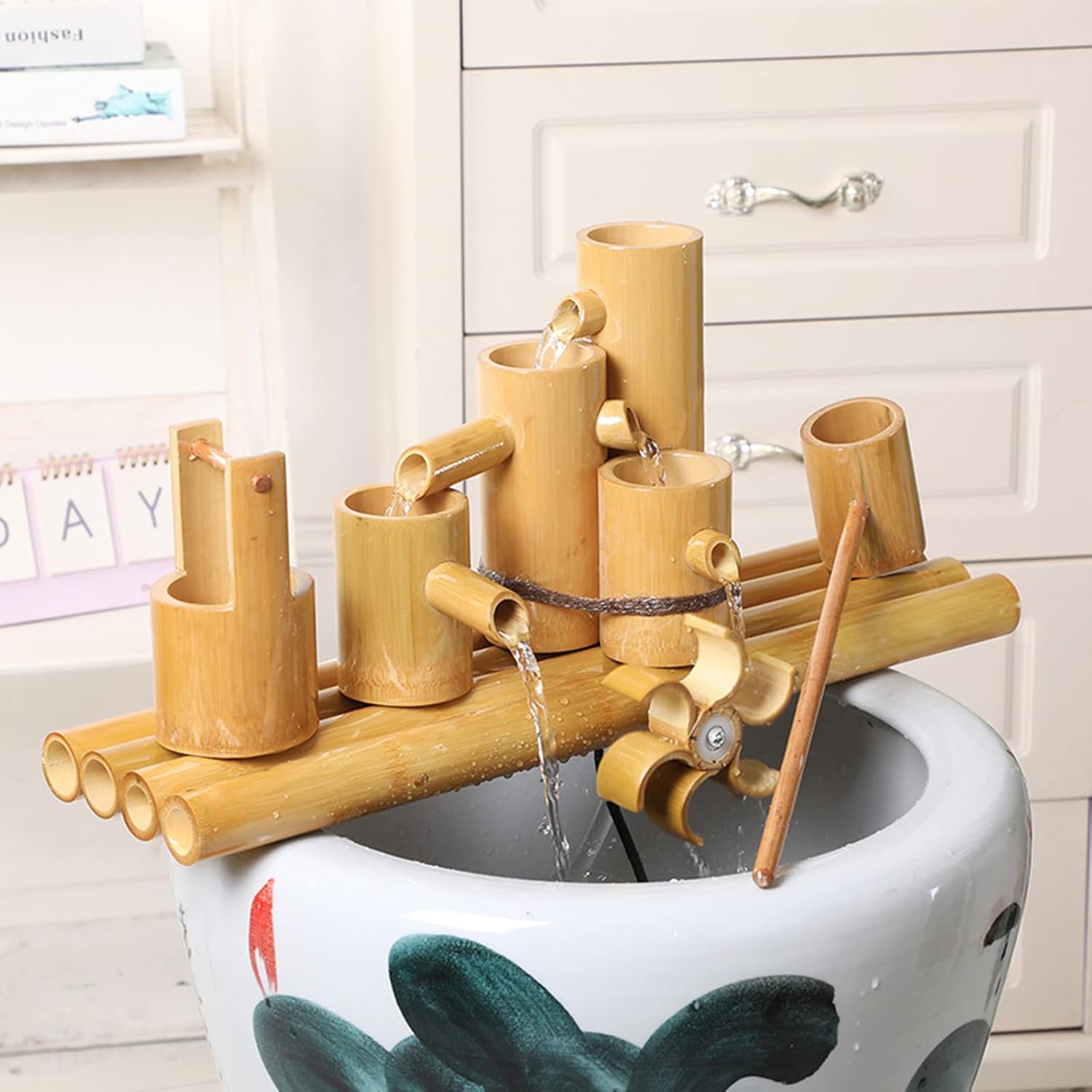 Bamboo Fountain Water Feature Garden Fountain Bamboo Fountain Decor Fountain Pump Decor Garden Decor Waterfall Outdoor Japanese Garden Feature Sculptures Desktop Fountain,70cm/27.6in