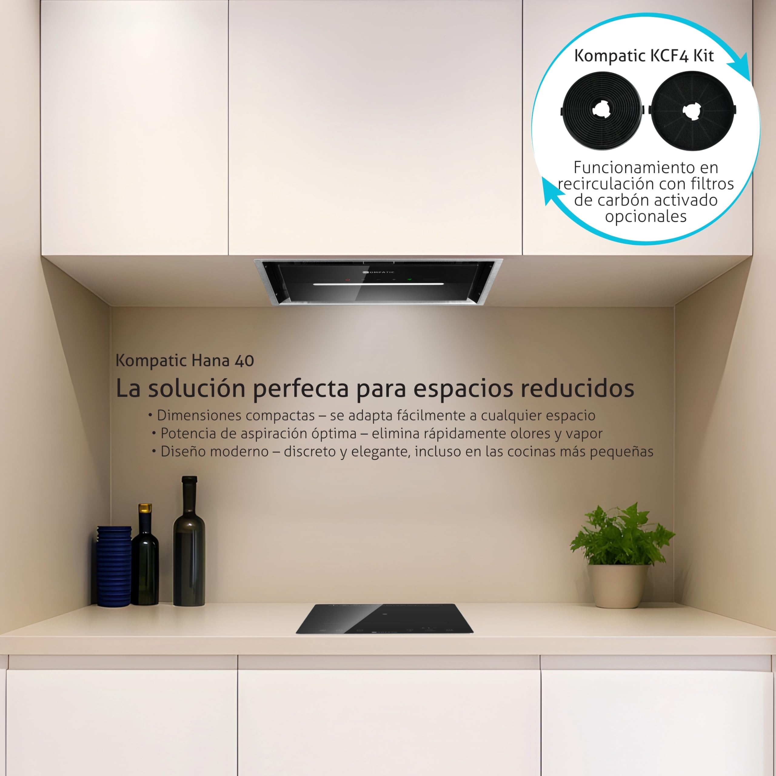 HANA 40 KPHN40BIS Campana Extractora Encastrable, A++, 450 m³/h, Control Gestual, Touch, Mando a Distancia, Modo de Purificación de Aire, LED Regulable, Ajuste Temperatura Color, 40 cm