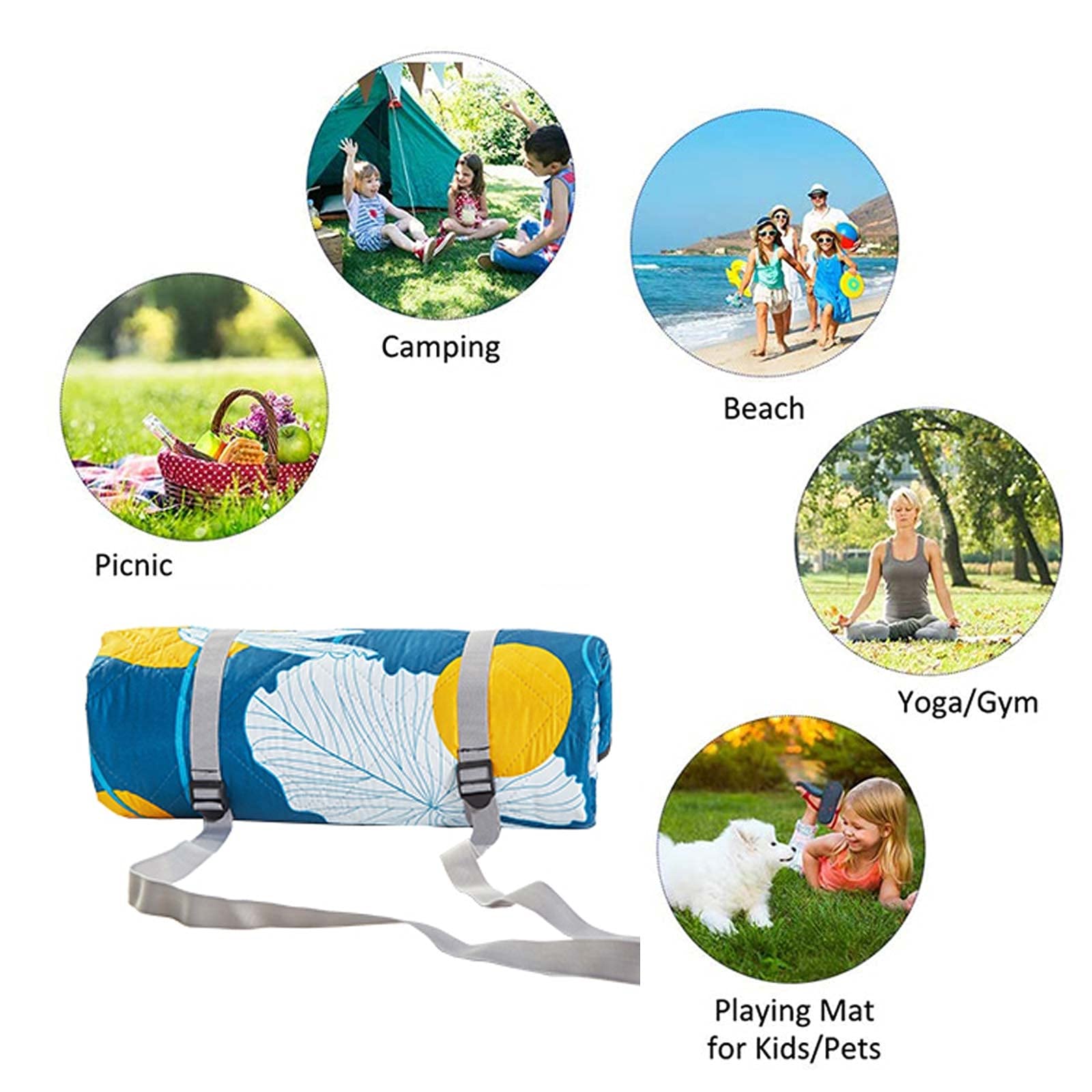 Couverture de Pique-Nique Imperméable, 200x200 CM Portable Tapis Pique Niques, Natte de Plage Nappe Picnic pour Jardin Extérieur (Color : Navy Blue)