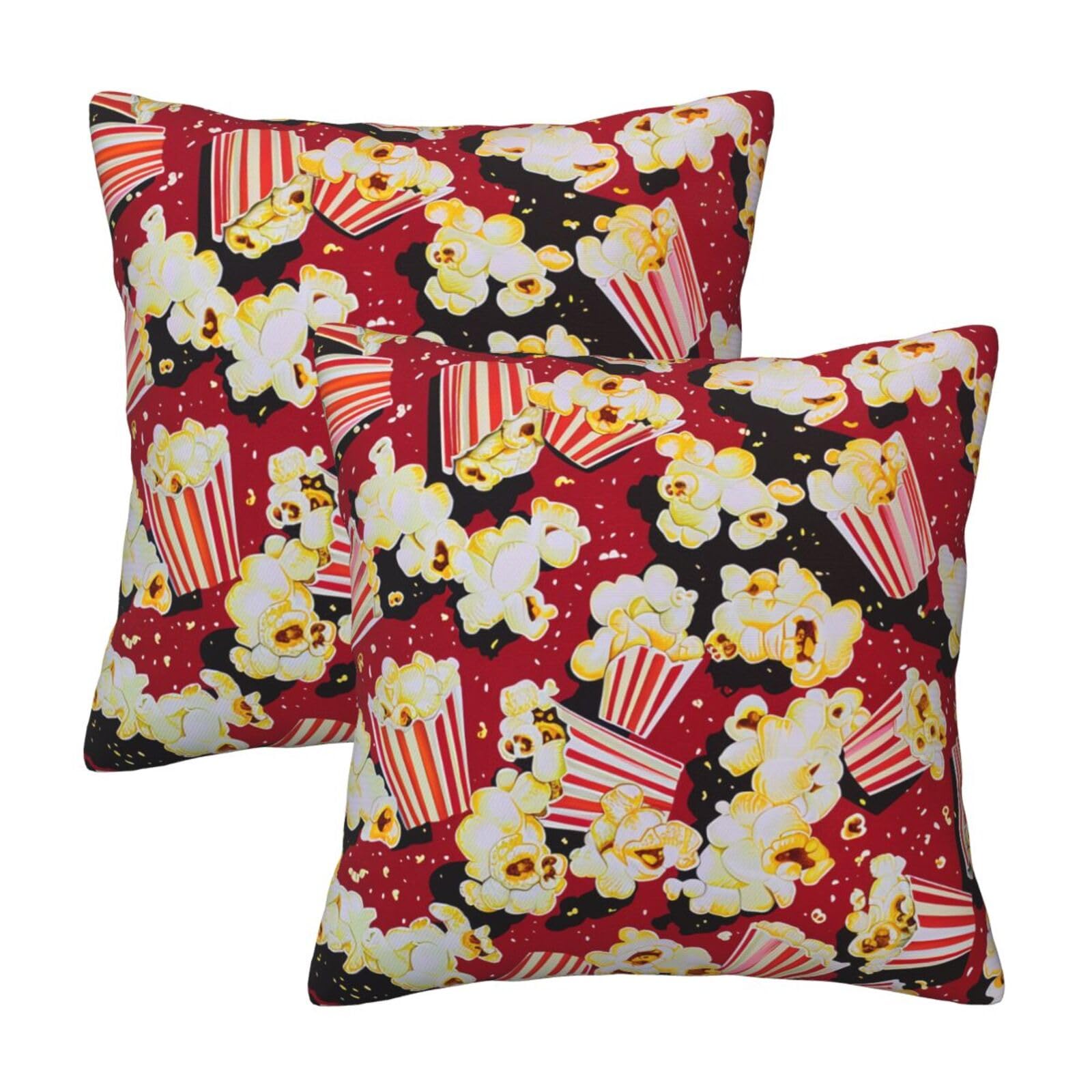 kkvhhyuo Popcorn Print Print Pillow Covers Set of 2, Square Decorative Cushion Covers with Hidden Zipper, Throw Pillow Cases for Living Room Sofa Bed Chair, 45x45 cm