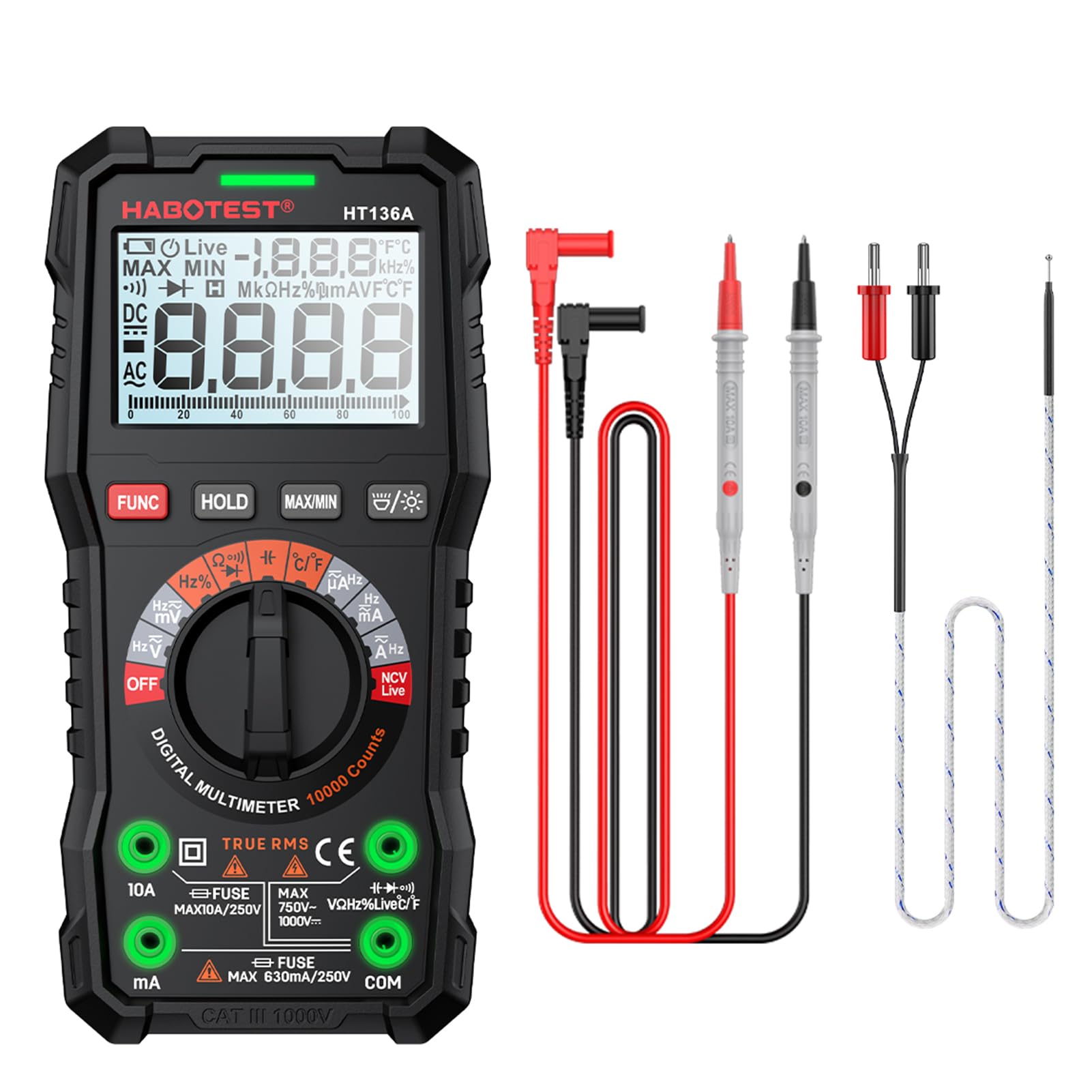 Morelian HT136A Digital Multimeter 10000 Counts Voltage t Detector with Capacitance Resistance Frequency Temp Test