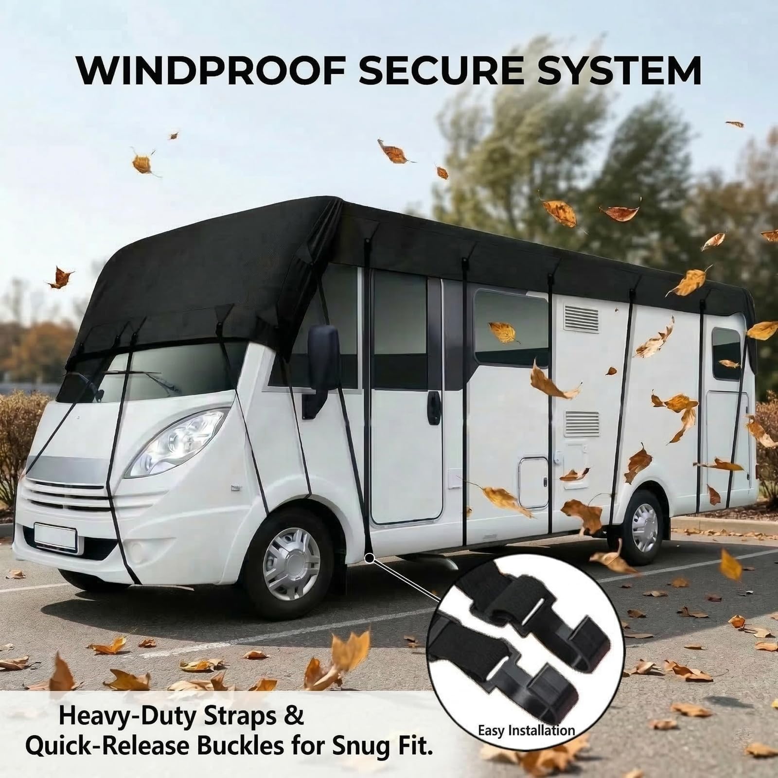 Telo Copertura Tetto Camper 420D Oxford, Telo Copricamper Impermeabile Anti-UV, Copertura Roulotte con Cinghie Antivento e Borsa,Grigio,24.6'Lx9.8' W(7.5x3m)