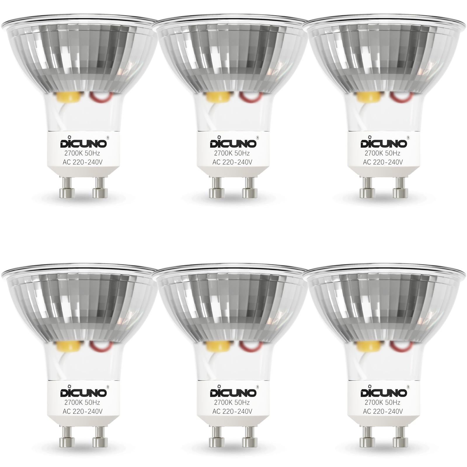 DiCUNO GU10 LED Bulbs Warm White 2700K, 40W Equivalent, 5W, 400LM, 120°Wide Beam Angle, Non-Dimmable LED Spotlight Bulbs for Recessed and Track Lighting 6 Packs