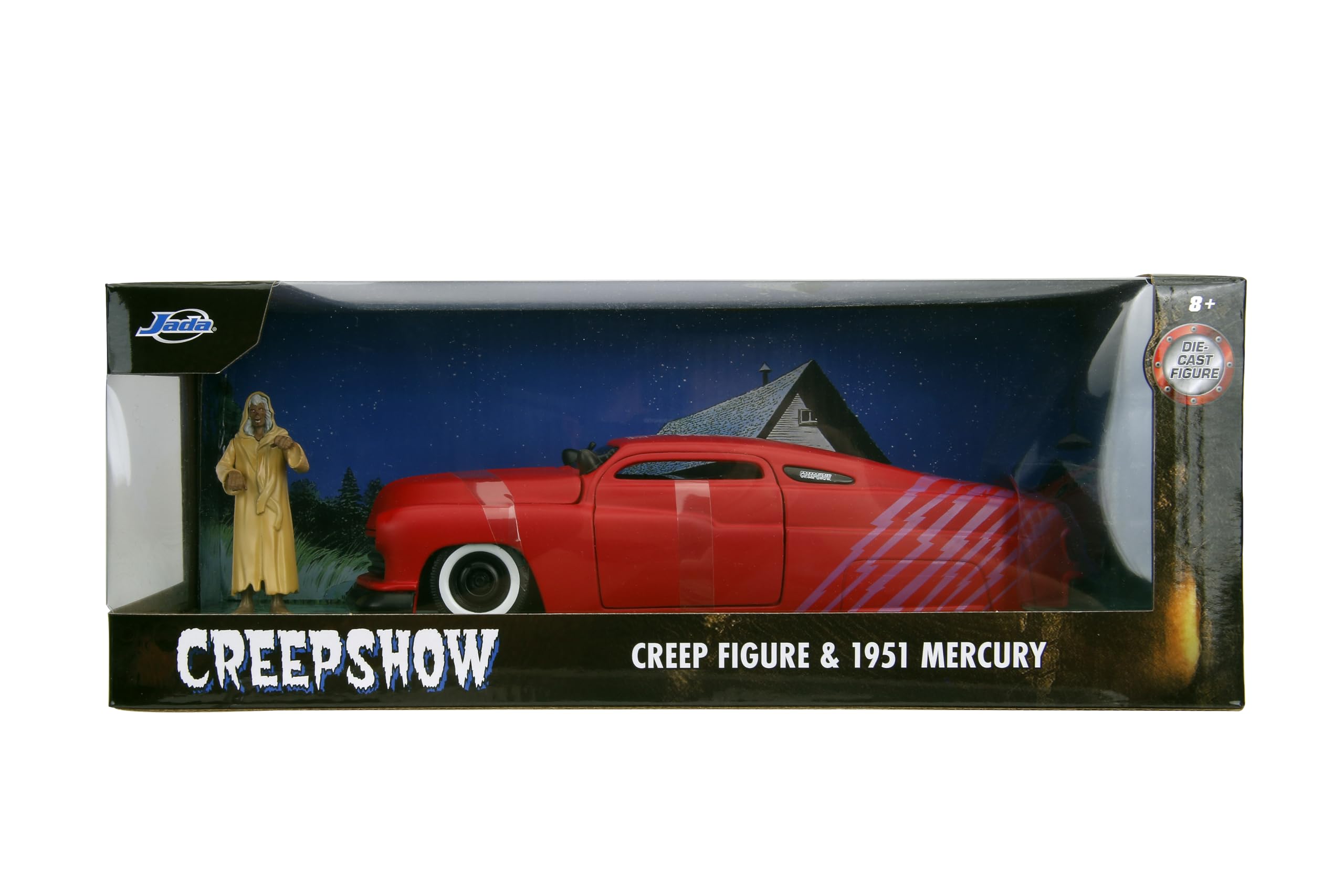 Jada 1951 Mercury Matt Red con strisce viola e Creep Diecast Figure Creepshow (1982) Film Hollywood Rides Series 1/24 Diecast Model Car
