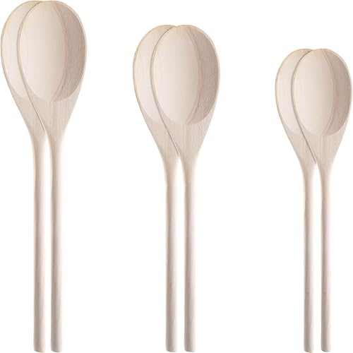 Cuchara de madera súper cómoda, de grado profesional, juego de 6 piezas. Cucharas de madera resistentes con asas largas para cocinar, hornear,