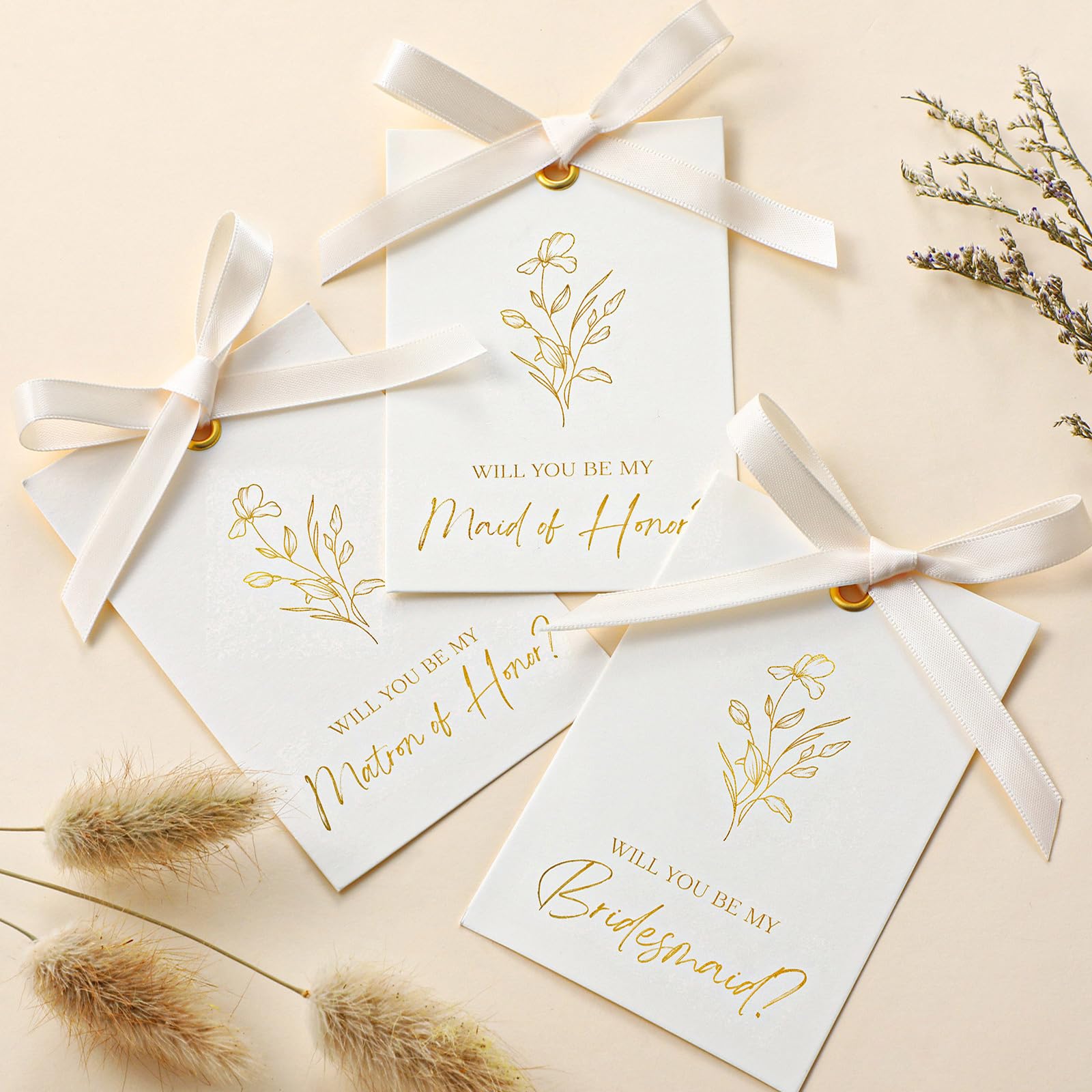 Humyoun 11 Pcs Bridesmaid Proposal Card with Ribbon Bow Floral Metallic Bridal Gift 8 Will You Be My Bridesmaid 2 Maid of Honor 1 Matron of Honor