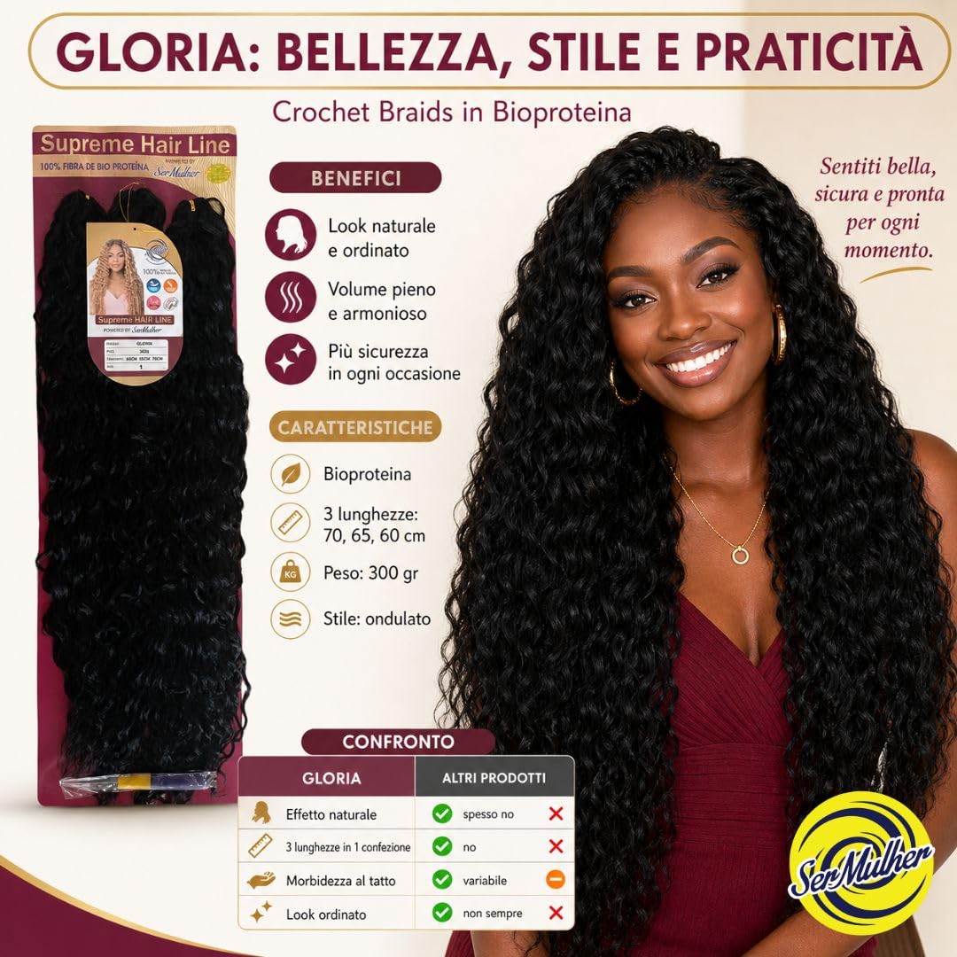 Extension Capelli per Crochet Braids in Bioproteina, Effetto Ondulato, 300gr - Texture 100% Naturali, per Hair Styling Ondulati e Ordinato, 3 Lunghezze 70, 65, 60cm, GLORIA (Brown/Honey Blonde Meches)