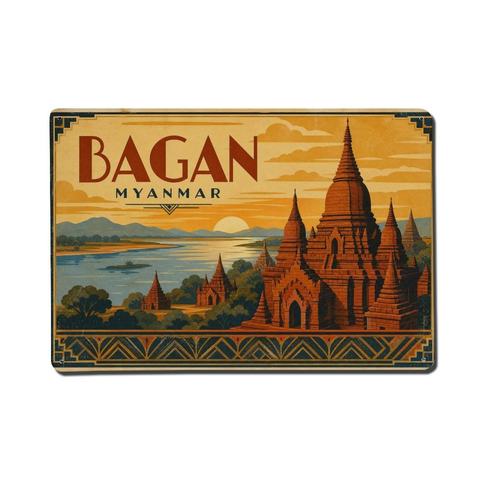Myanmar Bagan Travel Destination Heritage Metal Tin Sign