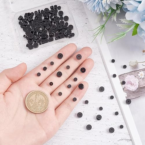 Miniatura 3 de arricraft 143 cuentas espaciadoras de ónix negro natural, 2 tamaños de cuentas espaciadoras redondas planas oscuras, semipiedras preciosas sueltas