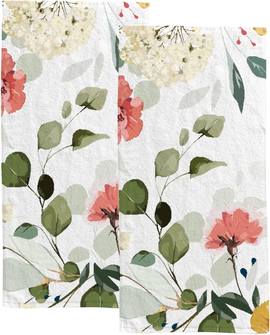 Hand Towel Face Towel Set of 2 Botanical Floral Roses Herbs Leaves Flowers Yellow