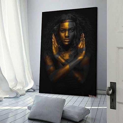 Miniatura 3 de Cuadros Modulares Decoración De Pared Decoración Del Hogar 3 Unidsset Africano Negro Mujer Póster Para Sala De Estar Hd Impreso Lienzo Pintura