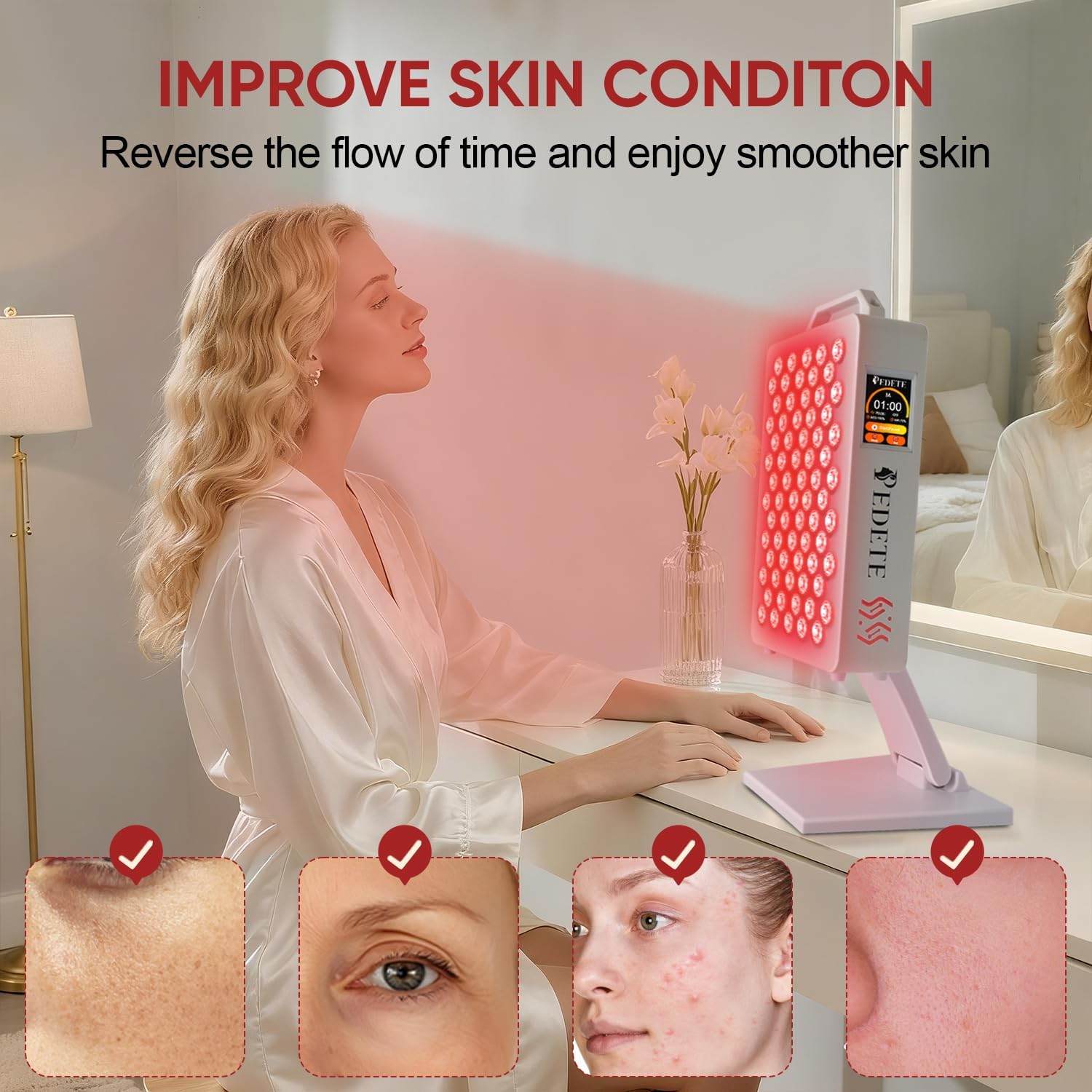 Red Light Therapy for Face & Body, 630nm 660nm 810nm 850nm and 940nm 5 Wavelengths Near Infrared Light Therapy Panel, 70 Dual Chip LEDs Red Light Therapy Device for Skin Care, Sleep, Pain Relief. T70Z - Image 2