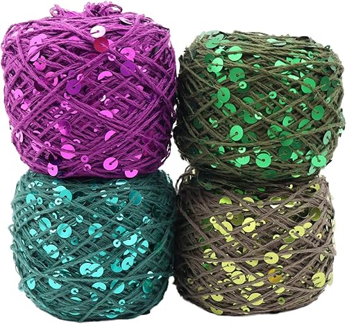 Miniatura 4 de Hilo de algodón de lentejuelas brillantes de 153 yardas, hilo brillante de ganchillo para diadema, gorro, tejer, suéter, tejido, puntada de
