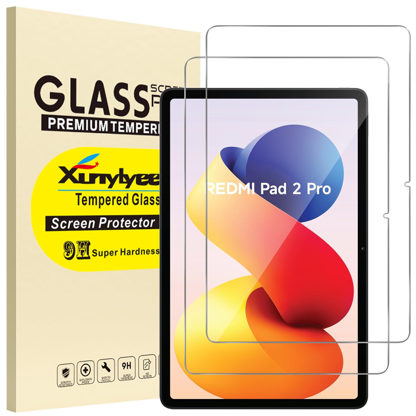 XunyLyee Schutzfolie für Xiaomi Redmi Pad 2 Pro 2025/ Redmi Pad Pro/Poco Pad M1 12,1 Zoll 2024 Tablet Displayschutz Folie, Panzer Schutz Glas, 9H Härte, HD Klar Screen Protector, 2 Stück
