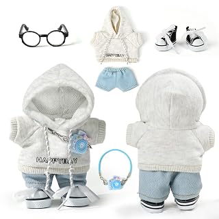 17cm Doll-Clothes-Outfit-Set,6PCS Casual Style Designer Doll Clothing Accessories for 17cm Dolls Boys-Hoody+Jeans+Small Camera+Glasses+Canvas Shoes(No Doll) - Amazon product rated Grade A