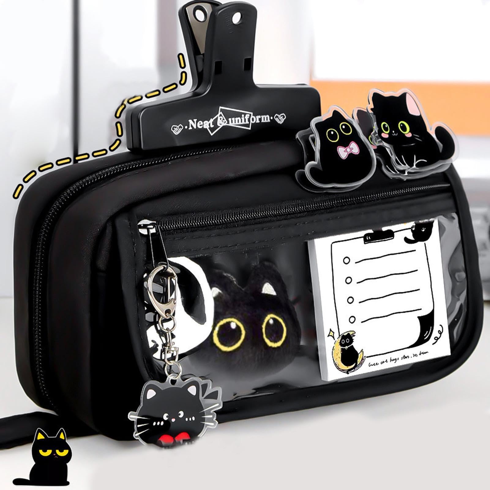 Generico Astuccio Gatto Organizer Stile Cartoon Nero di Grande Capacità con