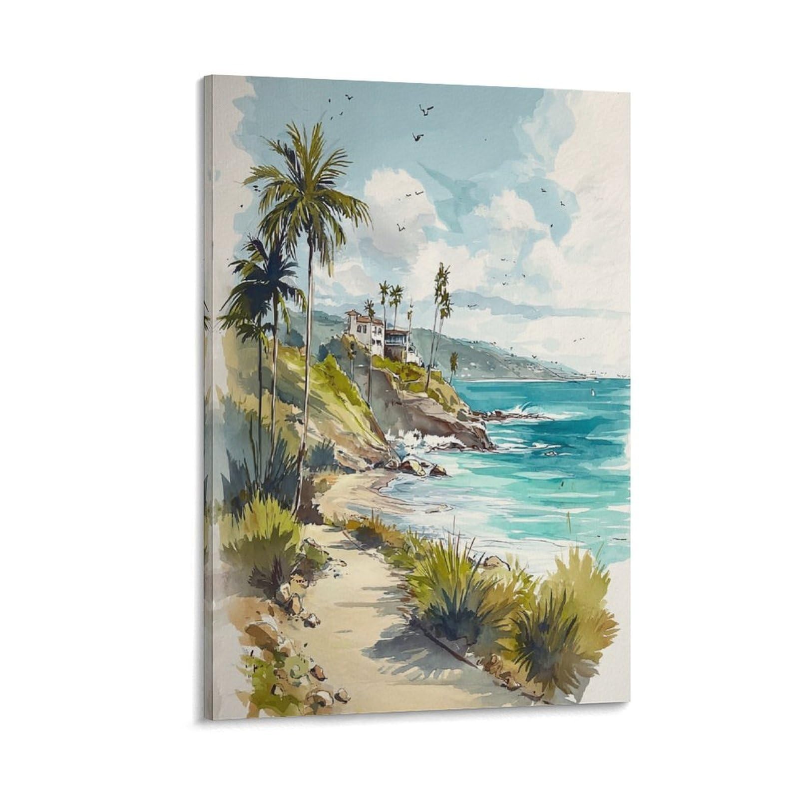 LCYNNH Bermuda Watercolor Print_ North Atlantic Coastal Poster 16x24inch(40x60cm) Print Home Bedroom Office Living Room Decor Canvas